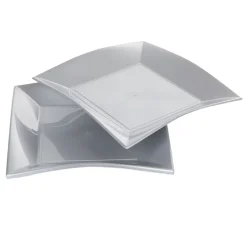 Clearance Gifi Assiette carrée 23x23 cm design incurvé argenté x6