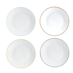 Clearance Gifi Assiette plate blanche à bord coloré dépareillé x4