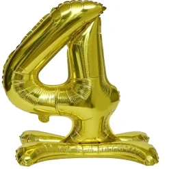 Clearance Gifi Ballon chiffre 4 avec support doré ou argenté 80cm