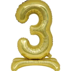 Best Gifi Ballon chiffre 3 doré ou argenté H80 cm avec support