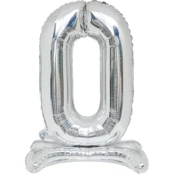 Hot Gifi Ballon chiffre 0 doré ou argenté H80 cm avec support