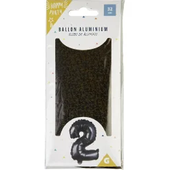 Hot Gifi Ballon chiffre 2 noir argenté ou doré