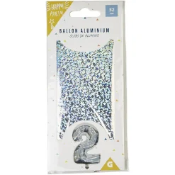 Hot Gifi Ballon chiffre 2 noir argenté ou doré