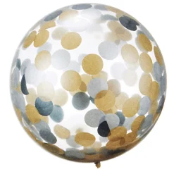 Discount Gifi Ballon confettis argent, noir et doré