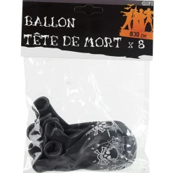 Hot Gifi Ballon de baudruche noir motif tête de mort Halloween x8