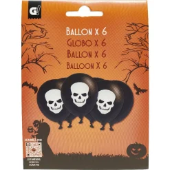 Best Gifi Ballon gonflable latex noir imprimé tête de mort blanc x6