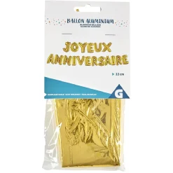 New Gifi Ballon JOYEUX ANNIVERSAIRE en aluminium doré/argenté