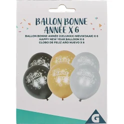 New Gifi Ballons Bonne Année noir or argent x6