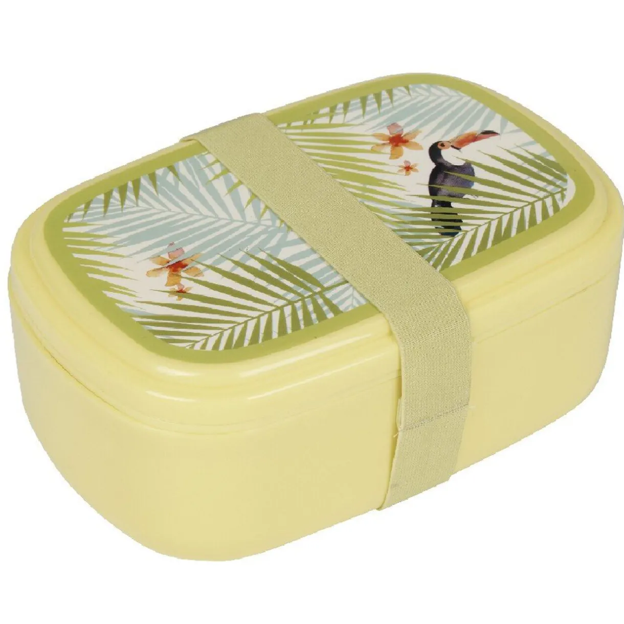 Sale Gifi Bento jaune décor feuilles de palmier et toucan