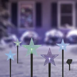 Gifi Borne solaire à planter étoile 1LED multicolore H30cm x5^ Décoration Extérieure De Noël