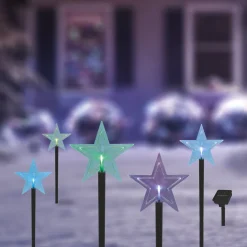 Gifi Borne solaire à planter étoile 1LED multicolore H30cm x5^ Décoration Extérieure De Noël