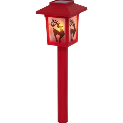 Gifi Borne solaire lanterne rouge vintage 10LED blanc chaud effet flamme H37cm^ Décoration Extérieure De Noël