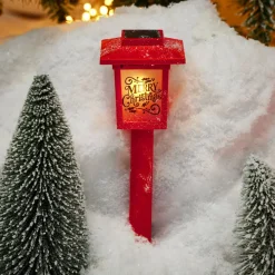 Gifi Borne solaire lanterne rouge vintage 10LED blanc chaud effet flamme H37cm^ Décoration Extérieure De Noël