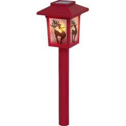 Gifi Borne solaire lanterne rouge vintage 10LED blanc chaud effet flamme H37cm^ Décoration Extérieure De Noël