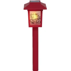 Gifi Borne solaire lanterne rouge vintage 10LED blanc chaud effet flamme H37cm^ Décoration Extérieure De Noël