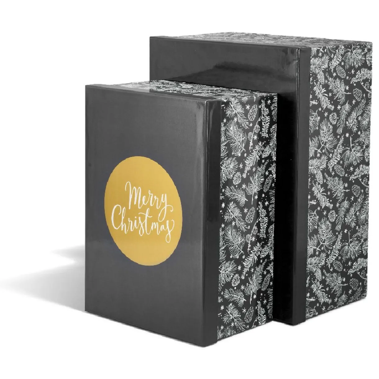 Gifi Boîte de Noël motif feuillage hiver gris et blanc x2^ Loisirs Créatifs Et Emballage Cadeau