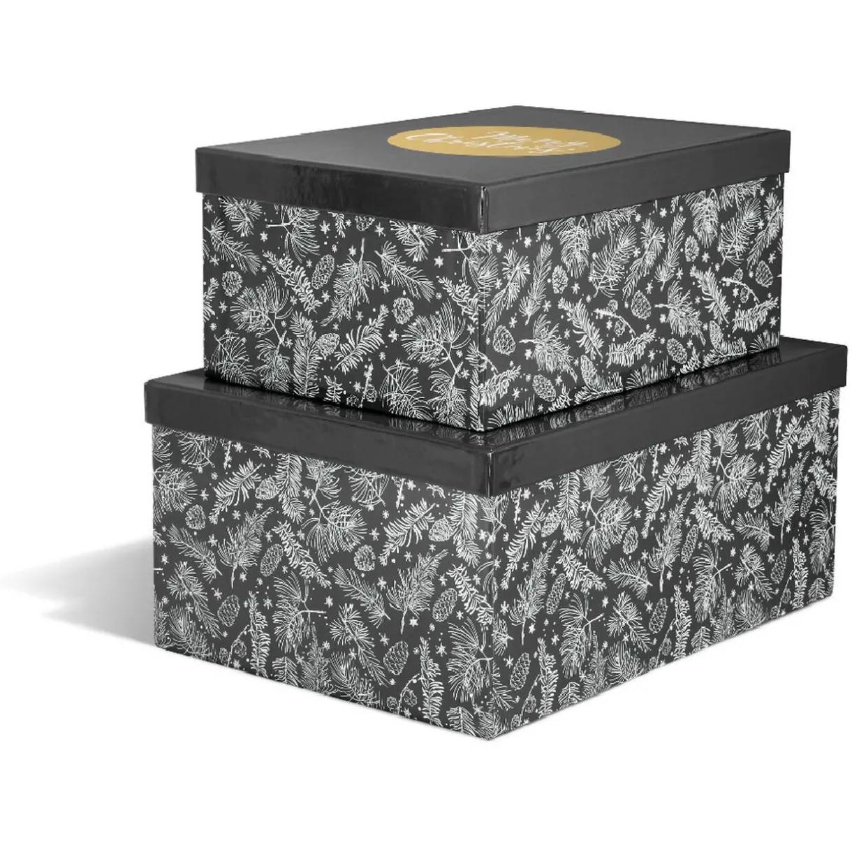 Gifi Boîte de Noël motif feuillage hiver gris et blanc x2^ Loisirs Créatifs Et Emballage Cadeau