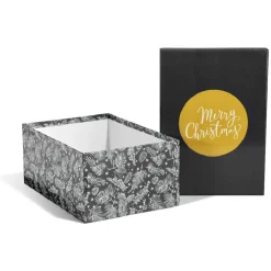 Gifi Boîte de Noël motif feuillage hiver gris et blanc x2^ Loisirs Créatifs Et Emballage Cadeau