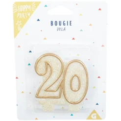 Outlet Gifi Bougie anniversaire chiffre 20 doré pailleté