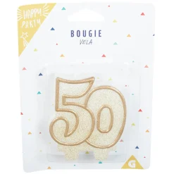 Gifi Bougie anniversaire chiffre 50 doré pailleté