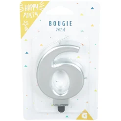 Discount Gifi Bougie anniversaire chiffre 6 mat argenté