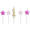 Gifi Bougie anniversaire chiffre 1 doré avec bougies étoiles roses