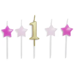 Gifi Bougie anniversaire chiffre 1 doré avec bougies étoiles roses