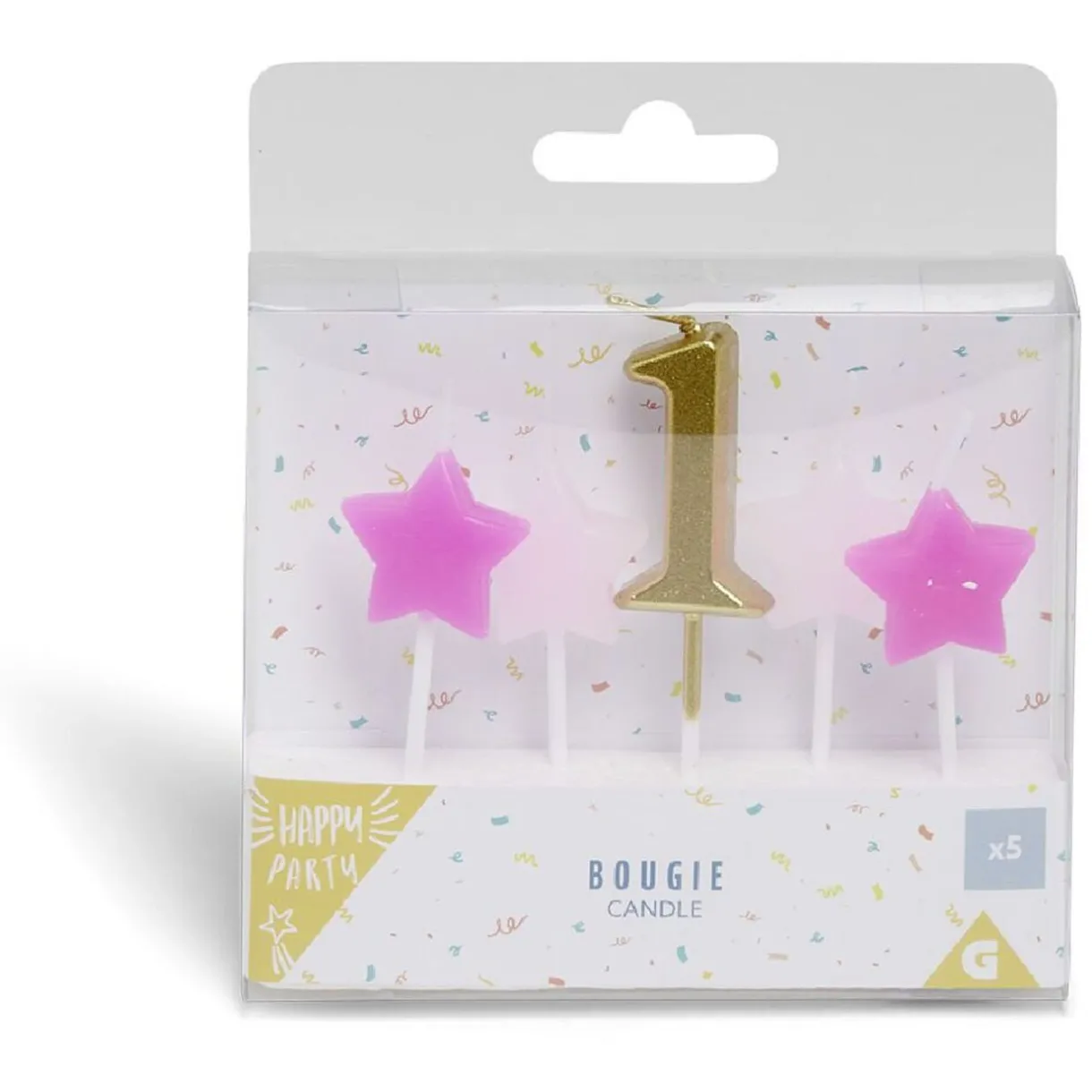 Gifi Bougie anniversaire chiffre 1 doré avec bougies étoiles roses