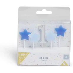 Clearance Gifi Bougie anniversaire chiffre 1 argenté avec bougies étoiles bleues
