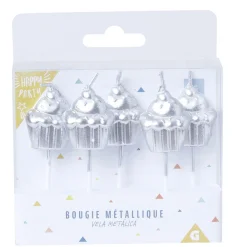 New Gifi Bougie anniversaire cupcake argenté x 5