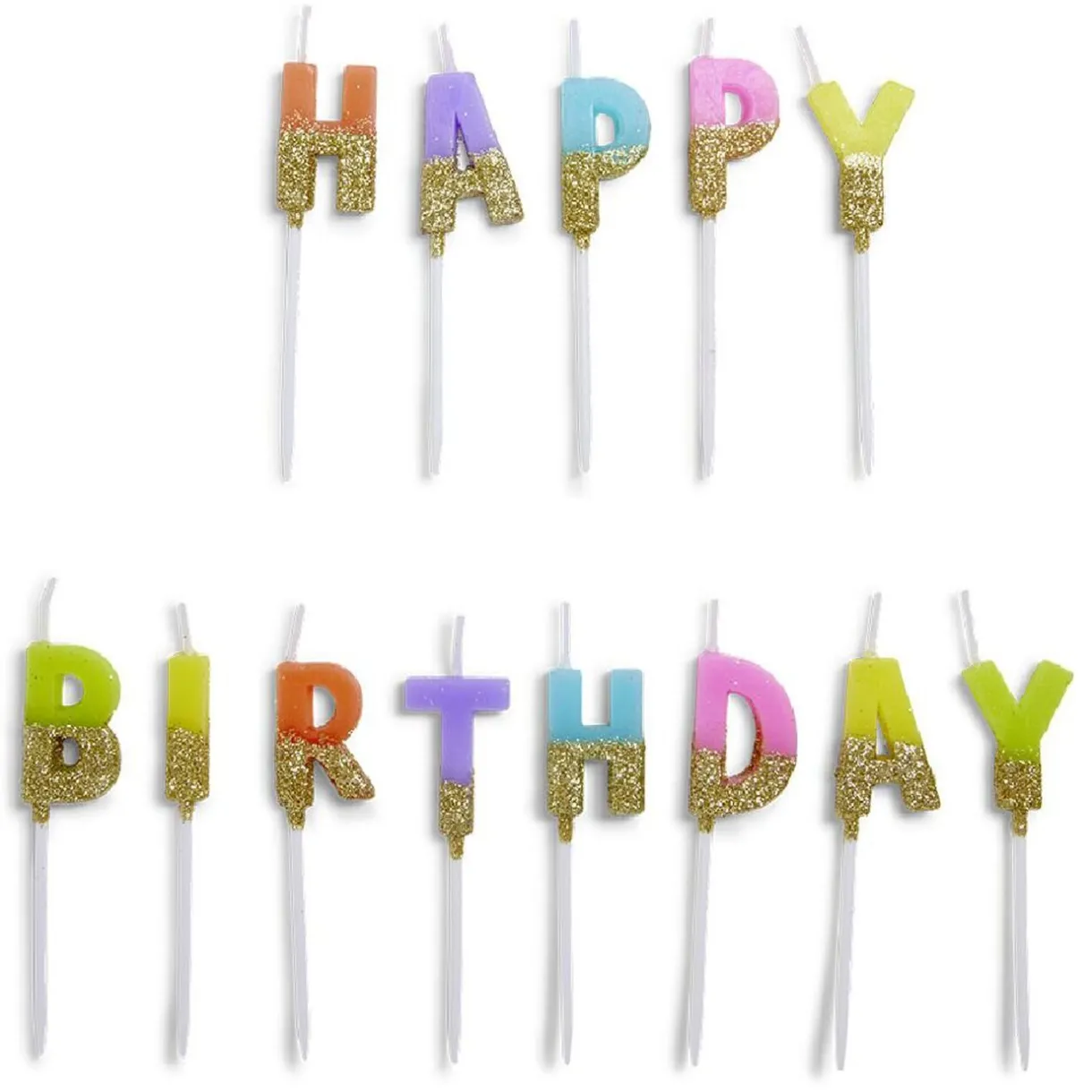 Clearance Gifi Bougie anniversaire lettres Happy Birthday multicolore et doré