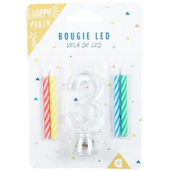 New Gifi Bougie anniversaire lumineuse à led chiffre 3