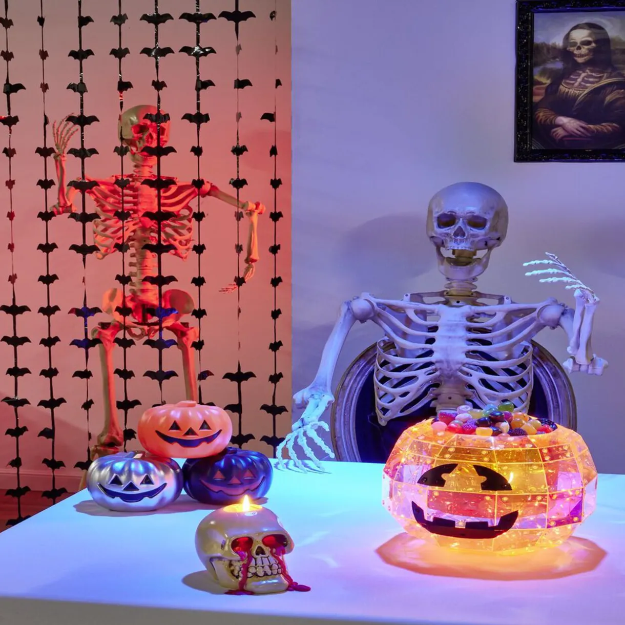 Outlet Gifi Bougie Halloween tête de mort beige