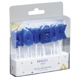 Discount Gifi Bougies Joyeux anniversaire bleu à paillettes