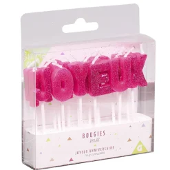 Discount Gifi Bougies Joyeux anniversaire rose à paillettes