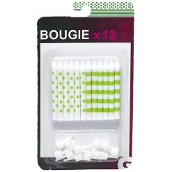 New Gifi Bougies x12 avec support déco vert et blanc