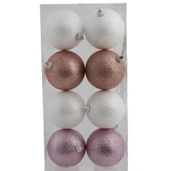 Gifi Boule de Noël blanche et rose pailletée x8^ Décoration Sapin