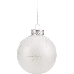 Gifi Boule de Noël blanche motif étoiles paillettées argentées Ø8cm^ Décoration Sapin