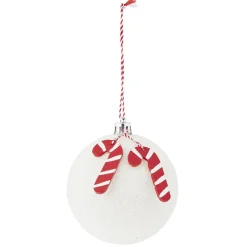 Gifi Boule de Noël blanche pampille sucre d'orge en bois Ø8cm^ Décoration Sapin