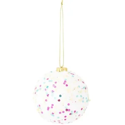 Gifi Boule de Noël blanche perles multicolores Ø8cm^ Décoration Sapin