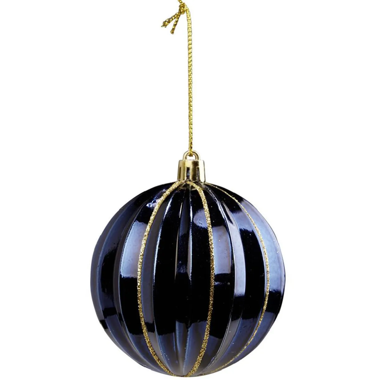Gifi Boule de Noël bleu relief strié doré Ø8cm^ Décoration Sapin