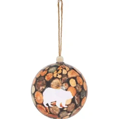 Gifi Boule de Noël champêtre motif ours et rondin marron Ø12cm^ Décoration Sapin
