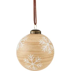 Gifi Boule de Noël en verre effet bois motif flocon de neige^ Décoration Sapin