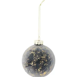 Gifi Boule de Noël en verre effet marbre noir et doré Ø8cm^ Décoration Sapin