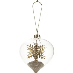 Gifi Boule de Noël en verre forme goutte déco flocon et paillette doré^ Décoration Sapin