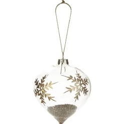 Gifi Boule de Noël en verre forme goutte déco flocon et paillette doré^ Décoration Sapin