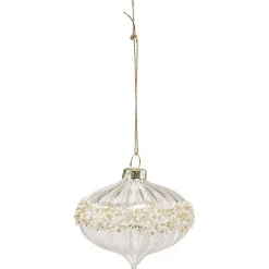 Gifi Boule de Noël en verre transparent avec bandeau décor perles^ Décoration Sapin