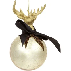 Gifi Boule de Noël en verre tête de renne doré Ø8 cm^ Décoration Sapin