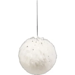 Gifi Boule de Noël fausse fourrure blanche pailletée Ø8 cm^ Décoration Sapin