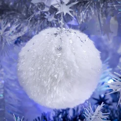 Gifi Boule de Noël fausse fourrure blanche pailletée Ø8 cm^ Décoration Sapin